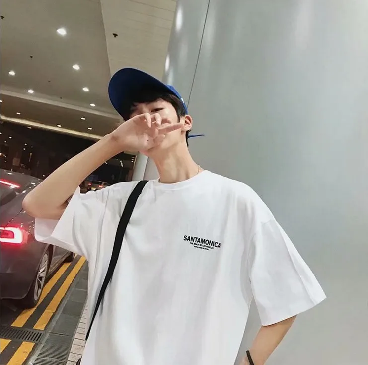 Hip Hop T shirt Cool Tide Couples wear  five point sleeve loose round neck men summer shirt