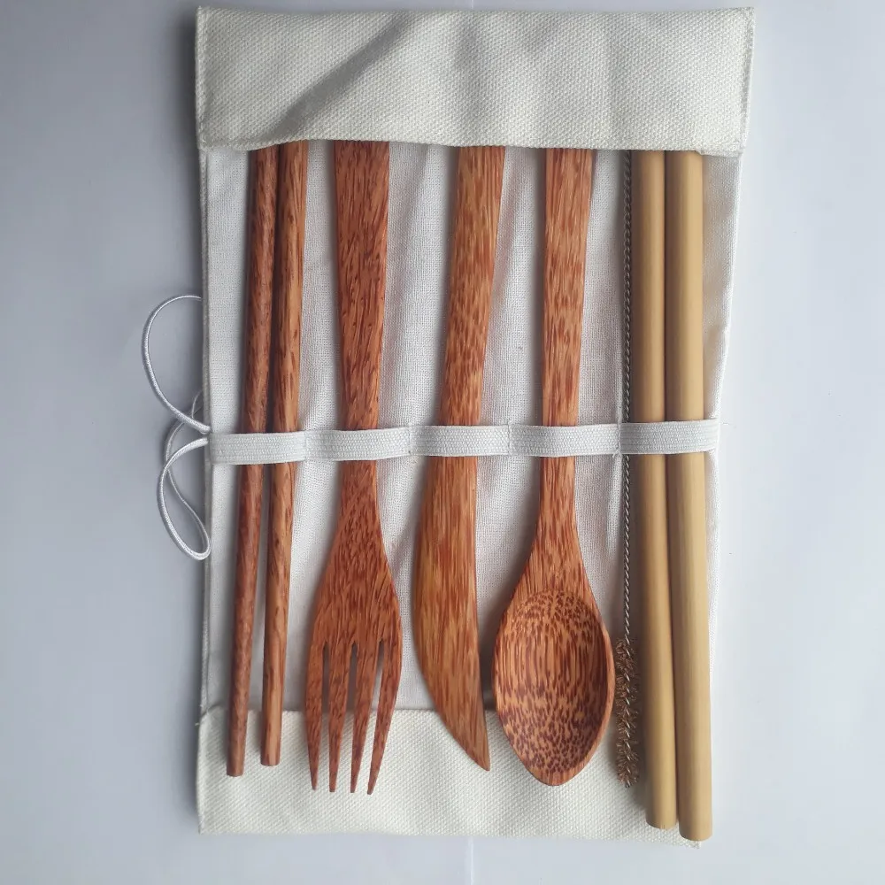 Whole sale price Eco friendly Flatware Coconut Spoons, Forks, Knife  Cutlery Utensil Set