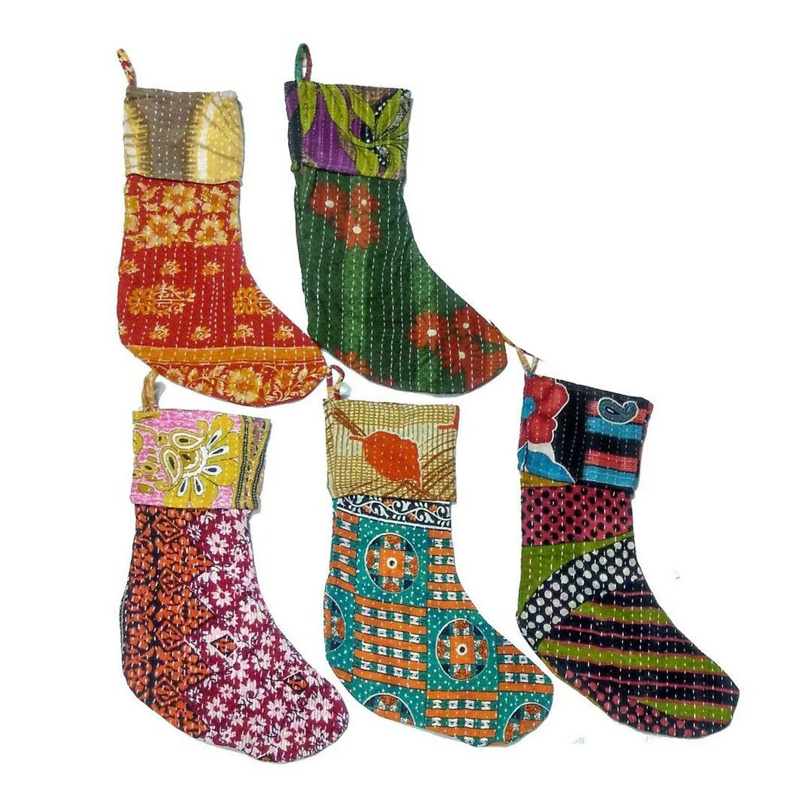 Wholesale Discount Lot Indian Handmade Kantha Gudri Made Christmas Decoration Stockings