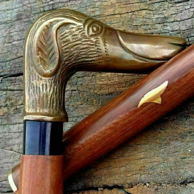 
Brass Nautical Designer Dog Antique Style Head Handle Cane Wooden Walking Stick 