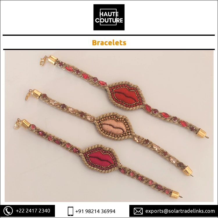 Пользовательский бренд ручная вышивка в форме губ кристаллы сделанные вручную для женщин и девушек дизайнерские браслеты от лучшего поставщика