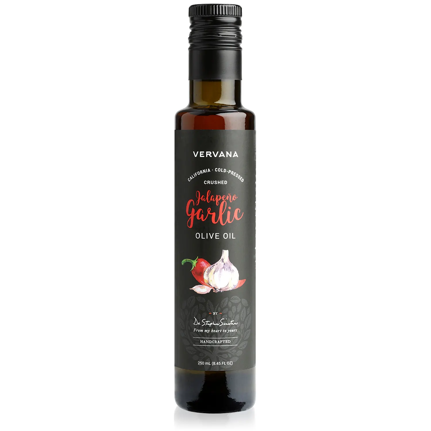 Vervana California Cold-Pressed Crushed Jalapeno Garlic Flavored Olive Oil   250 ml (8.45 FL OZ)