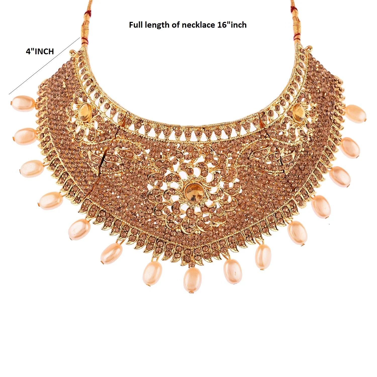 Indian Bollywood Bridal Wedding Rhinestone Necklace Earring Maang Tikka Head Chain Nose Ring Bracelet Jewelry Set