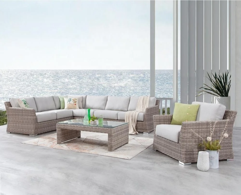Royal Decoration Poly Rattan Luxury Wicker Patio Garden Outdoor Sectional Plus Armchair Sofa set Furniture