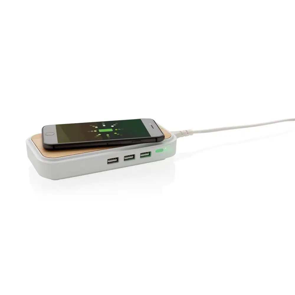 XD Design P308.459 Green Gift Bamboo 5W Wireless Charger Product with 3 USB ports