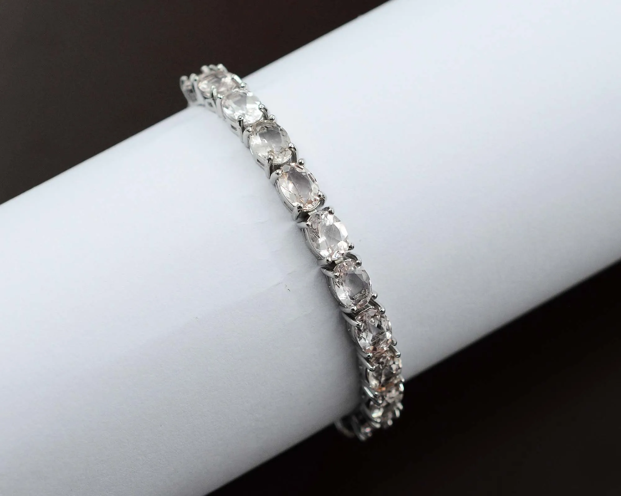 Top Quality Morganite 7x5 MM Natural Gemstone 925 Solid Silver For Women Bolo Tie Tennis Style Bracelet By Jaipur Manufacturer