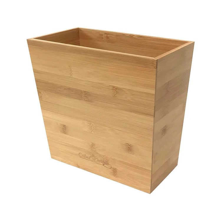 Customized Office Household Bamboo Rectangular Waste Basket Sanitary Trash Can