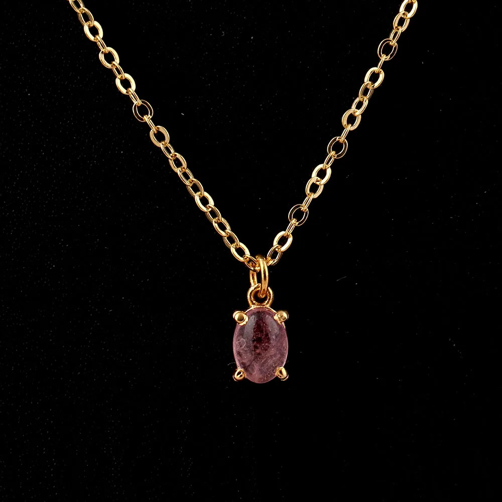 Purple Amethyst Oval Shape Gemstone Necklace Adjustable Gold Plated Prong Sett. Handmade Brass Necklace Jewelry Mode Joyas N-213