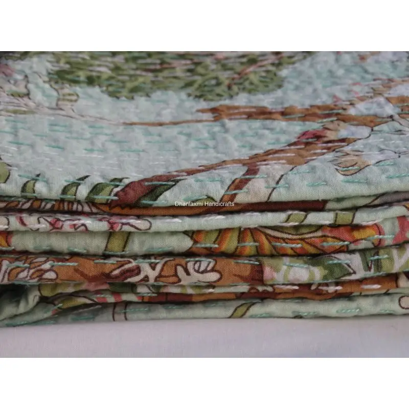 Новое Хлопковое одеяло Kantha ручной работы в индийском стиле небесно-голубого цвета с цветочным принтом красивое домашнее украшение оптом покрывало