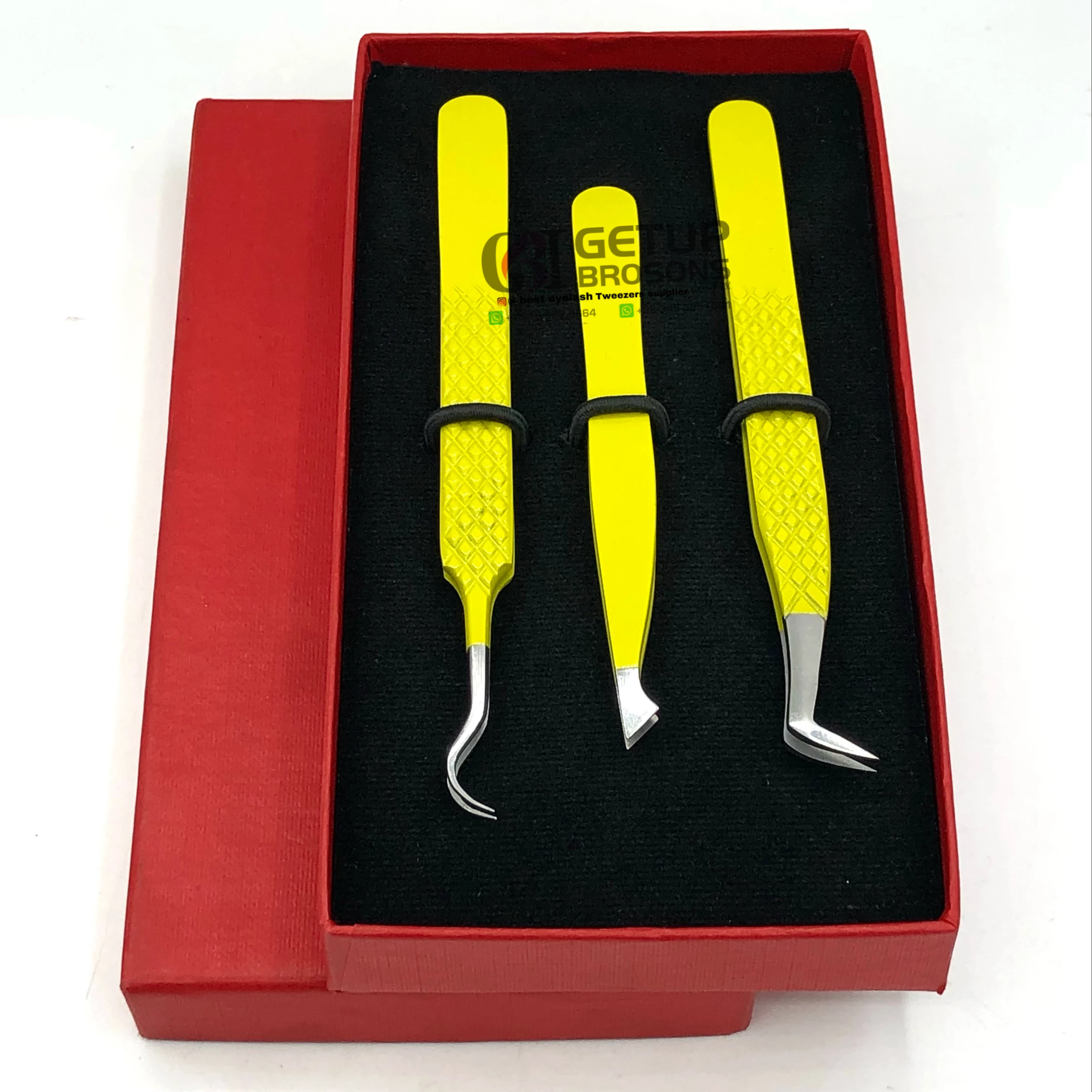 Best Boot Volume With Eyebrow Tweezer Yellow Powder Coating Double Curved Eyelash Extension Tweezers Stainless Steel Beauty Tool