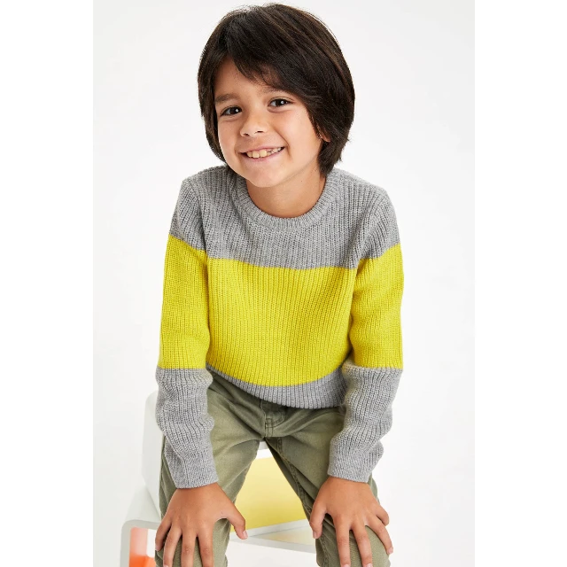 
Defacto Wholesale Apparel Young Boy Sweater Gray Melange Boy Color Block Knitwear Sweater High Quality Best Prices 