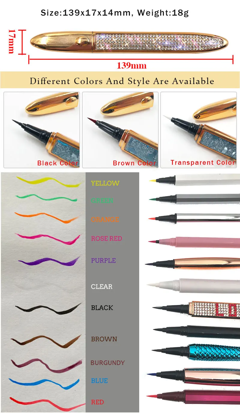 different packaging clear black brown eyeliner glue pen