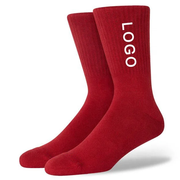 
Custom Logo Brand Athletic Red High Quality Crew Fancy Bulk Mens Socks 