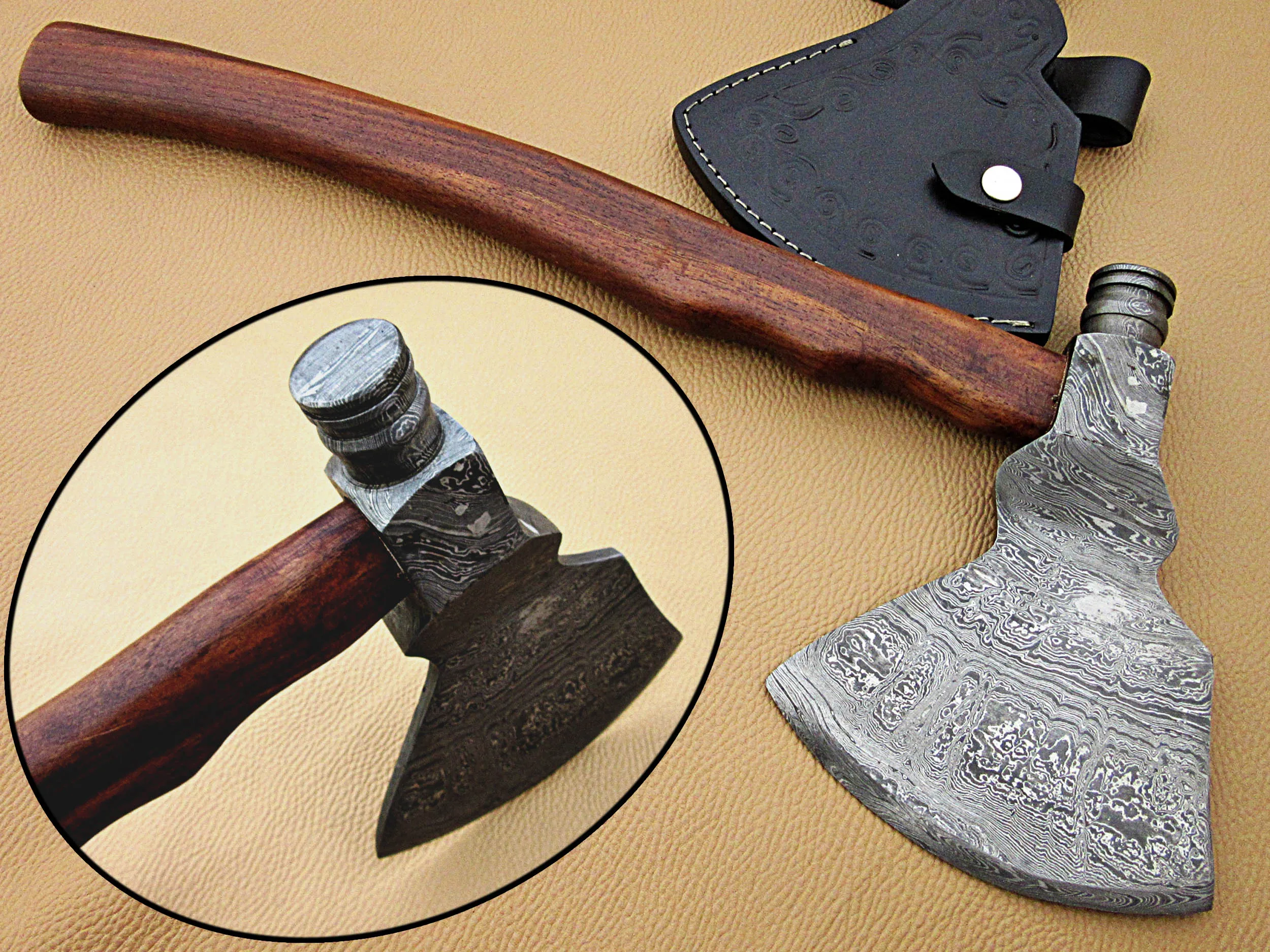 Топор Ручной работы из дамасской стали с ручкой натурального дерева
