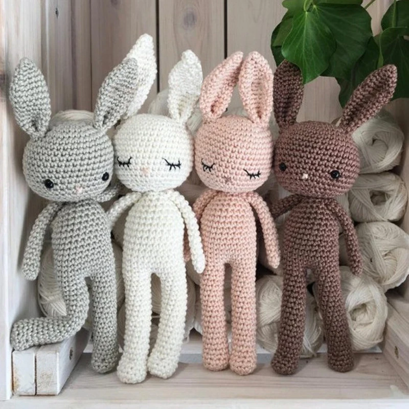 Newest Arrival Handmade Crochet Knit Toy Kids Little Rabbit Knitted Animal Doll Rabbit Stuffed Soft Plush Toy