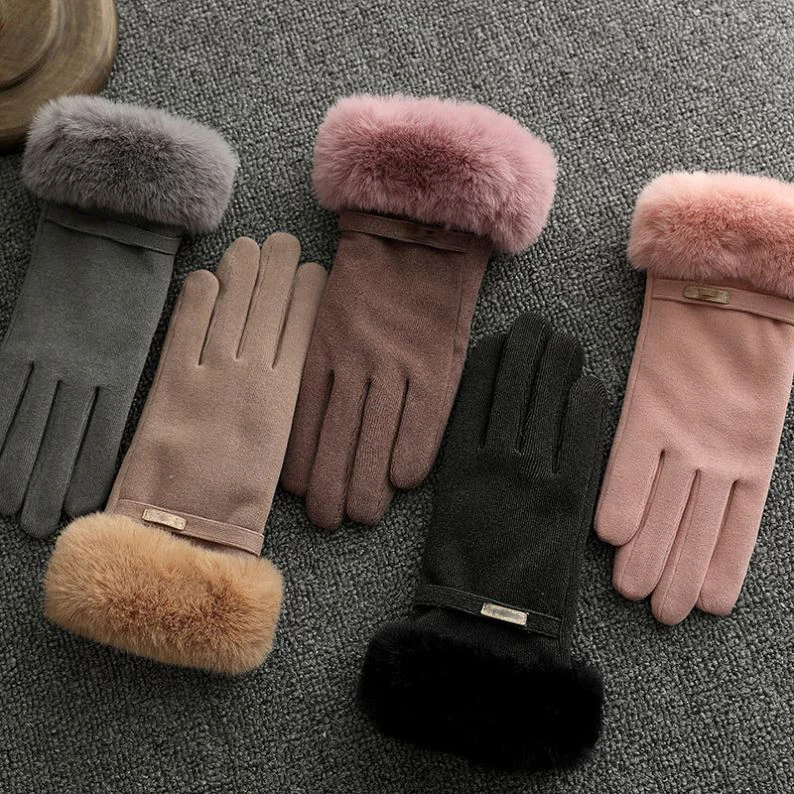 Arrival Wholesale Winter Women Fashion Cute Plush Warm Gloves thicken Cold Proof Ladies Touch Screen gloves