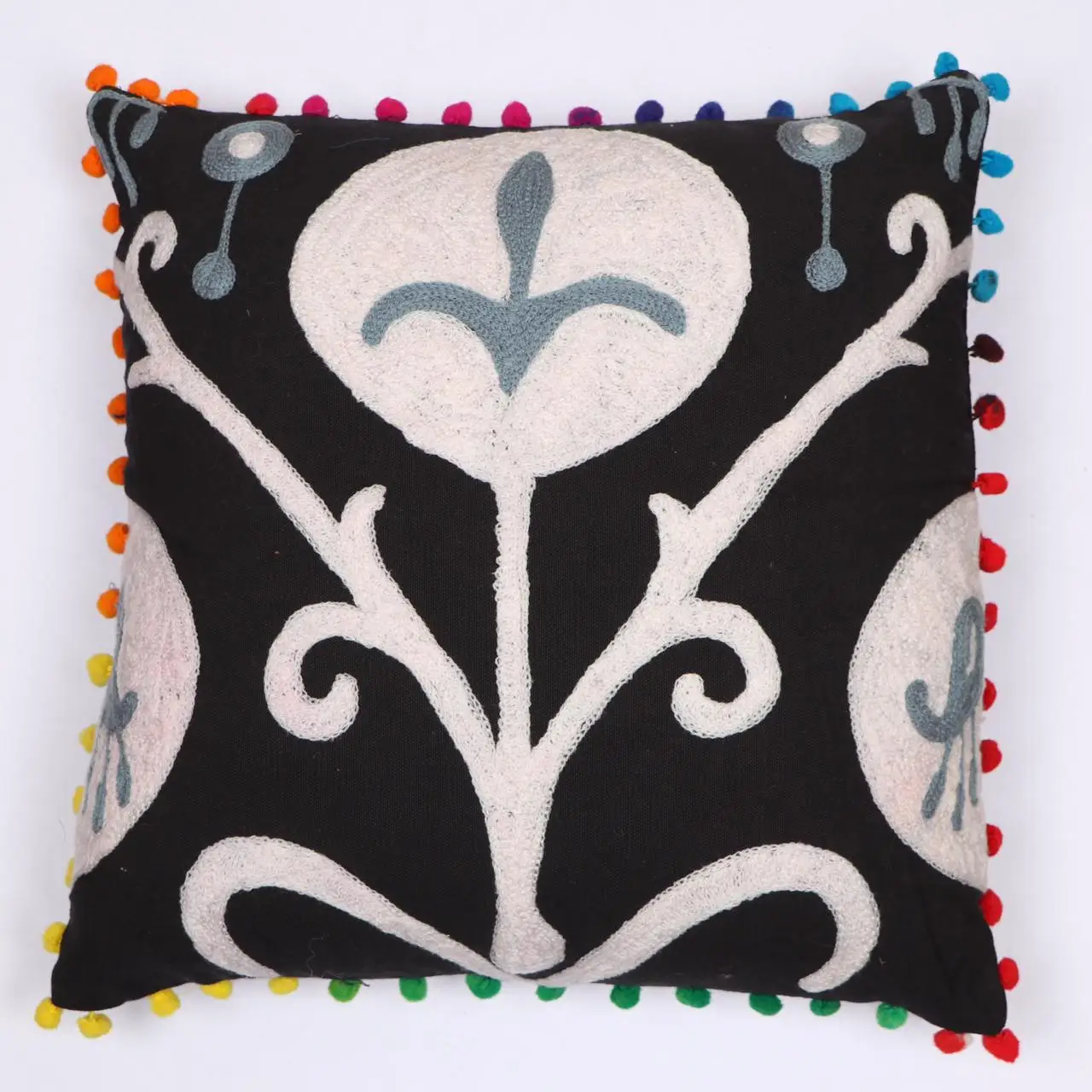 Handmade Geometric Luxuriating Decorative Indian Embroidered Pillows Cushion Jaipuri Suzani Cushion Cover