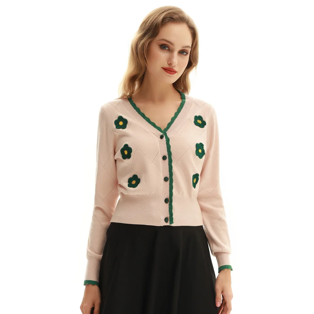 BP  Women Long Sleeve V-Neck Knitwear Cardigan Contrast Sweater knit Cropped  top