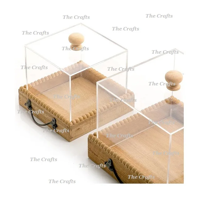 Rectangular Shape Wooden Serving Tray With Acrylic Cover Three Different Sizes Top Selling Serving Tray