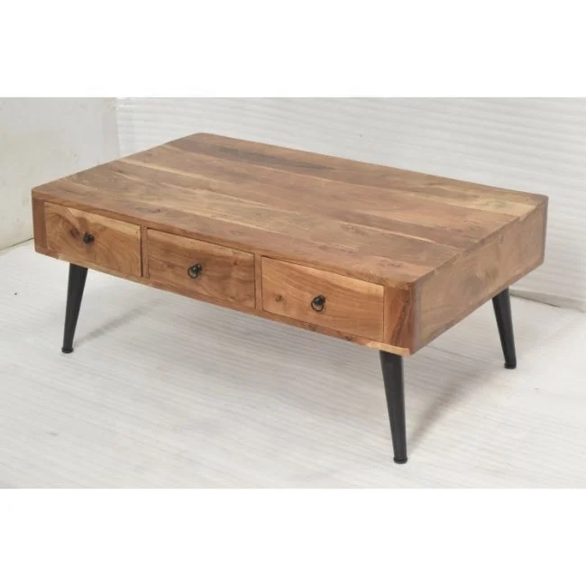 Solid Acacia Wood 2 Drawer Art Deco Style Modern Luxury  Drawing Room Lounge Waiting Room Cafe Living Room Coffee Table