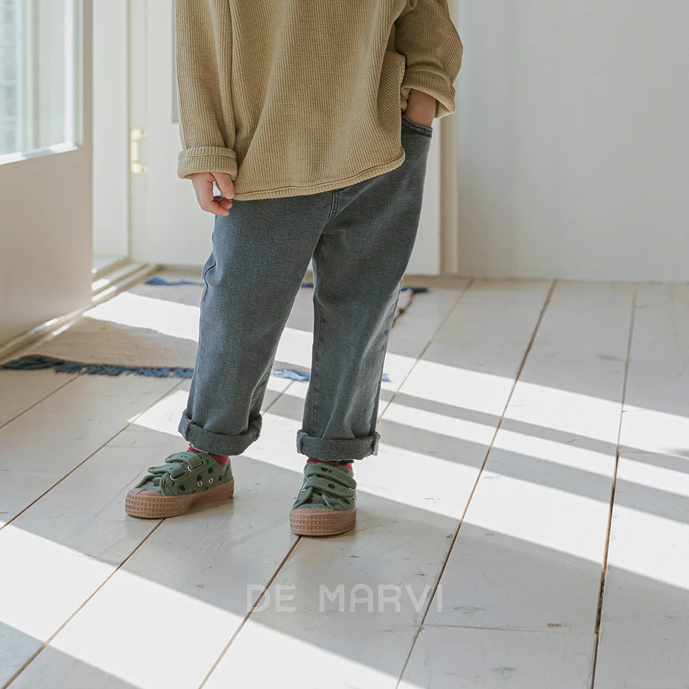 DE MARVI Kids Toddler Fleece Spandex Elastic Waist Denim pants Boys Girls Winter Jean Wholesale Korean Manufacturer MADE IN KORE