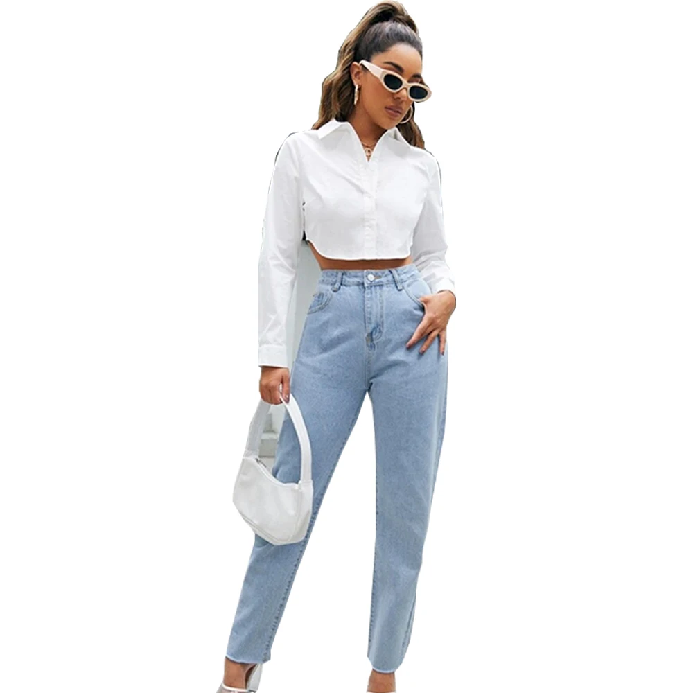 
Хлопковая рубашка с длинным рукавом, укороченный топ, уличная одежда, женская блузка, повседневная 