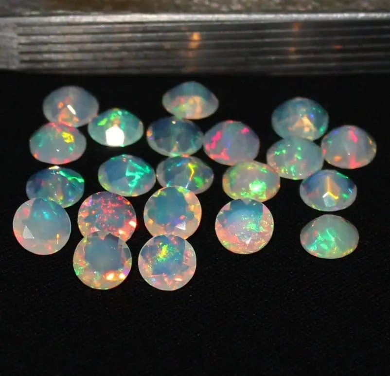Натуральный белый Эфиопский Опал круглой огранки граненый драгоценный камень высокое качество цвет Play Fire оптовая продажа свободный