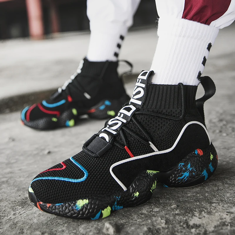 2023 Factory Wholesale Big size 35-47 Fashion Trendy Men Walking Shoes High Top Lace-up Socks Casual  Shoes Men Sneakers
