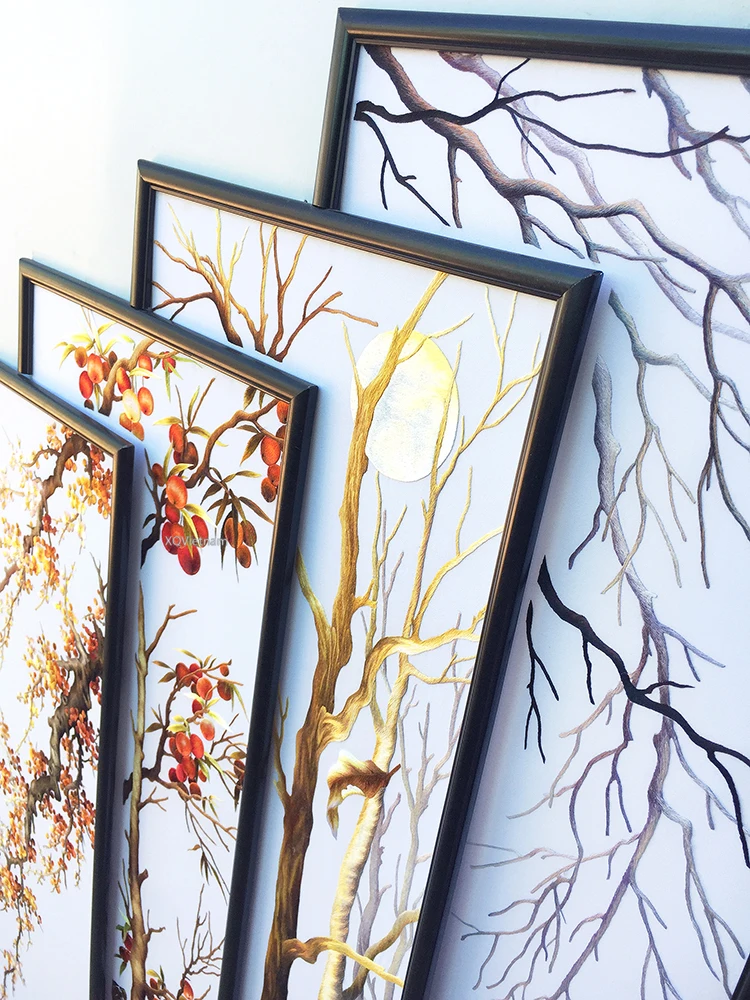 Традиционная вышивка вручную из Вьетнама современный стиль декоративная живопись четыре сезона