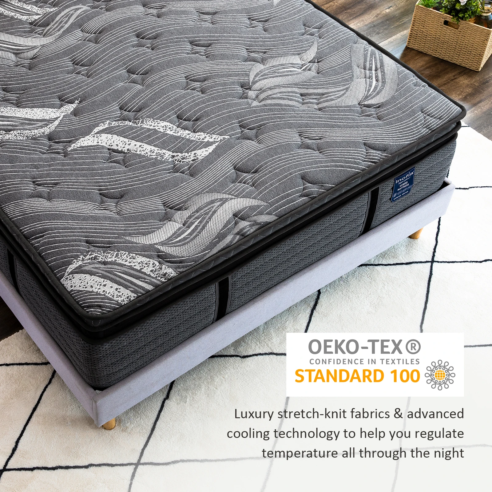 38cm striped grey Plush Organic Wool Latex Mini Pocket Spring Foam Encasement Mattress