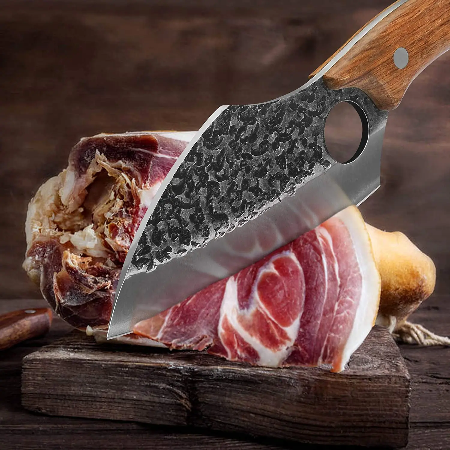 
6 inch Boning Knife Full Tang Handmade Forging Carving Knife 1095 Carbon Steel Blade with Soft Leather Sleeves for Carrying 
