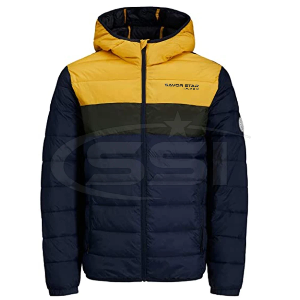 Zip-Detachable Fur Collar With Contrast Recessed Knit Cuff men Puffer Jackets