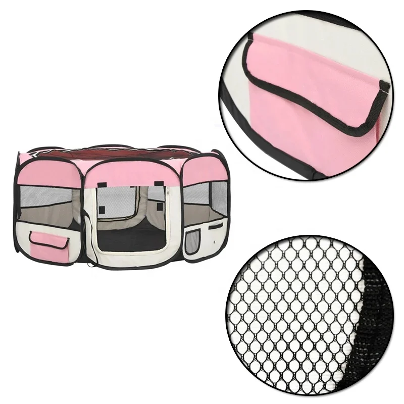 Large Mesh Pop up kennel cat dog playpen with Carrying Bag portable pet playpen 8 panel pet cage dog enclosure animal fence