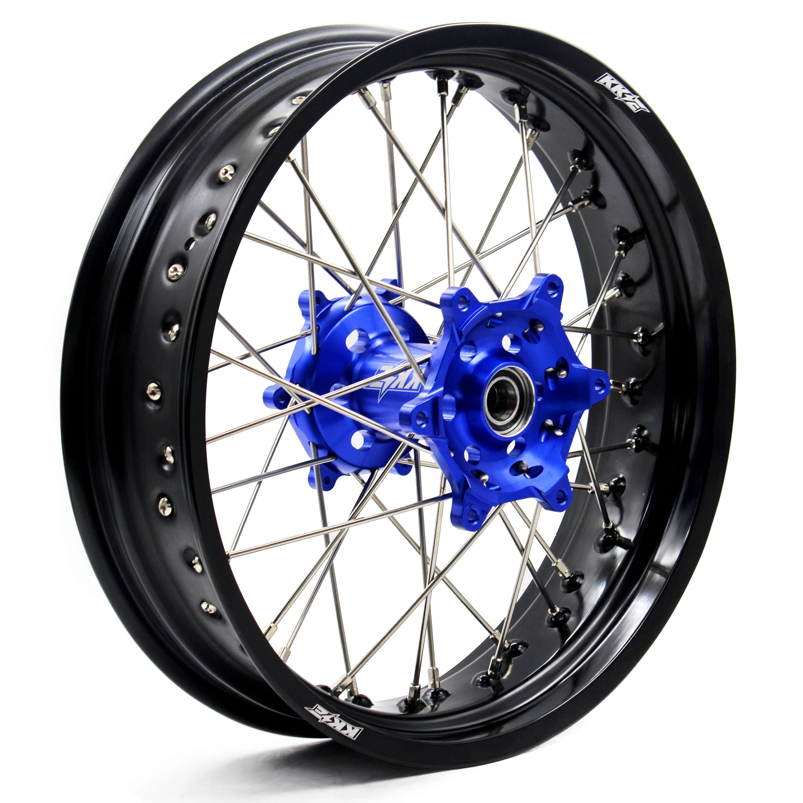 KKE Supermoto Wheels Rims Set Fit for YAMAHA YZ125 YZ250 1999-2022 YZ250F YZ450F WR250F WR450F YZ250X 2022 Blue Hub Black Rim