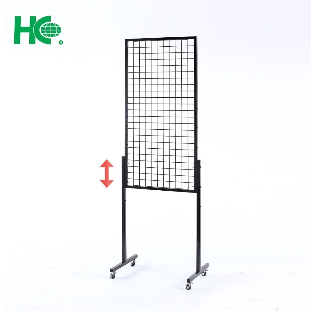 Black metal adjustable grid panel display stand with t base