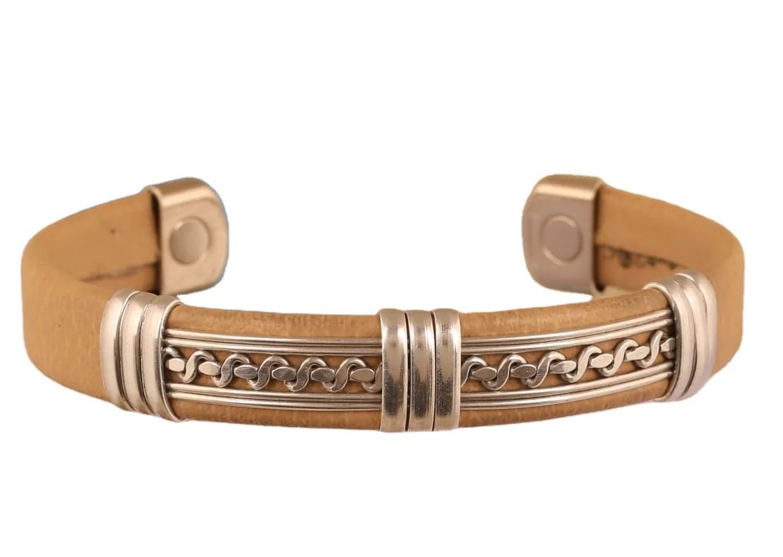 Handmade Fashionable Pure Copper Magnetic Bracelets Set 3 Adjustable Healing Therapy Gold Brass India Pattern Horn Cufflink