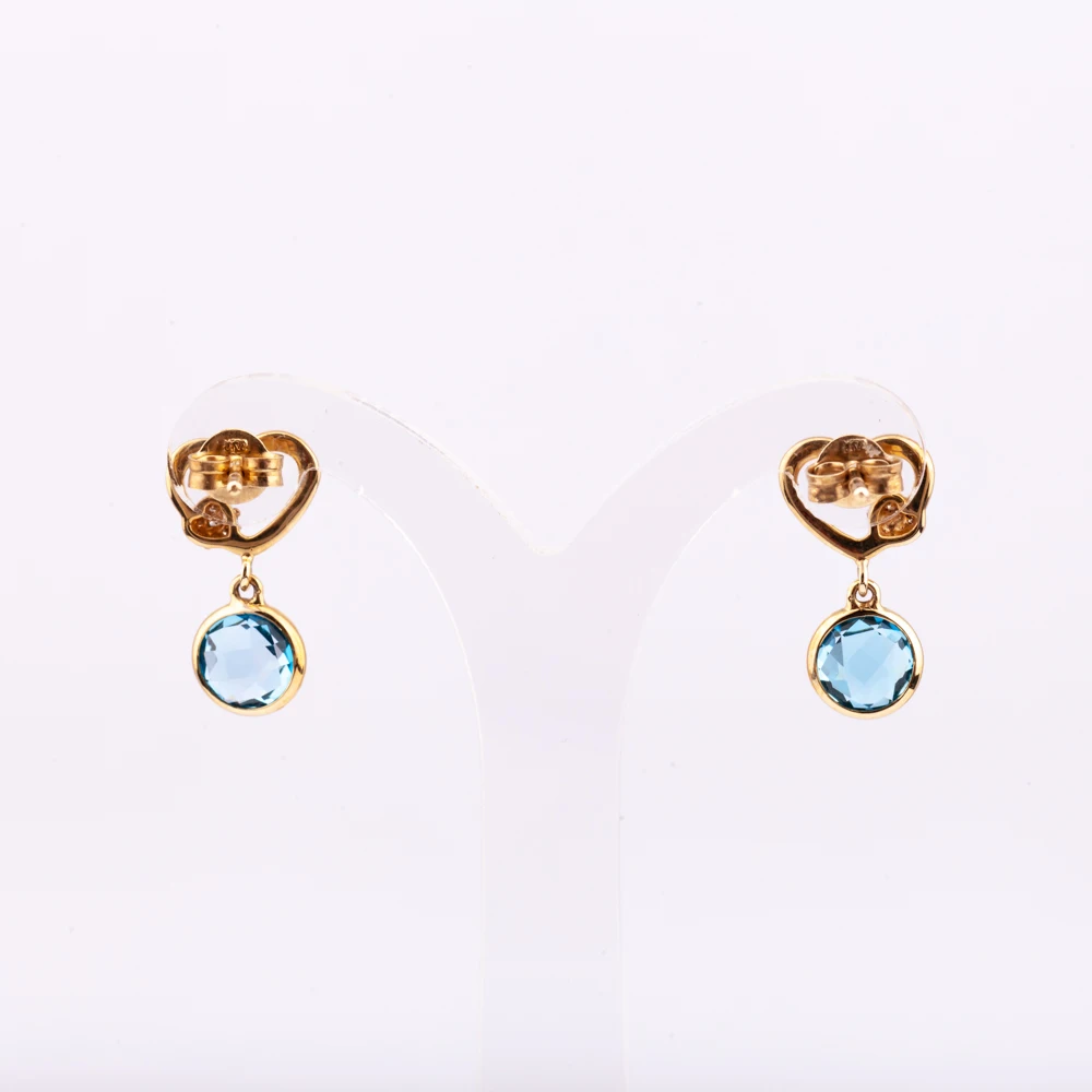 14K gold plated silver 925 earring with diamond and sky blue topaz high quality factory price  from Thailand Manufacturer
