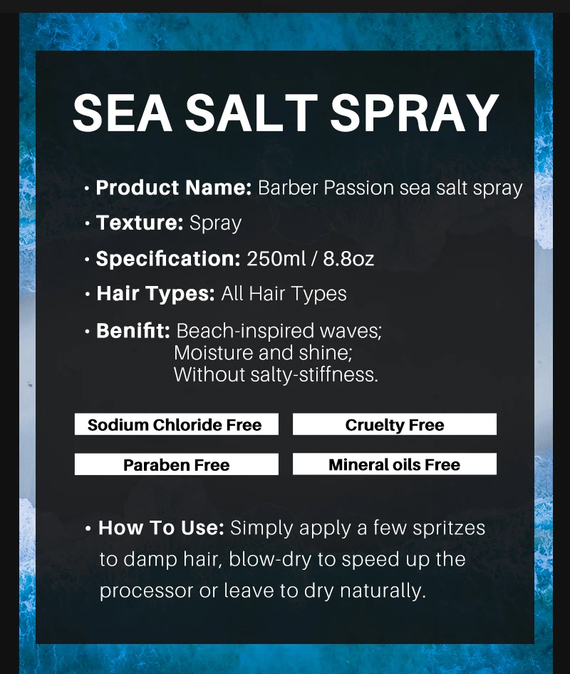 Cruetly free Texturizing and Volumizing mens hair sea salt spray for weave and curly maker