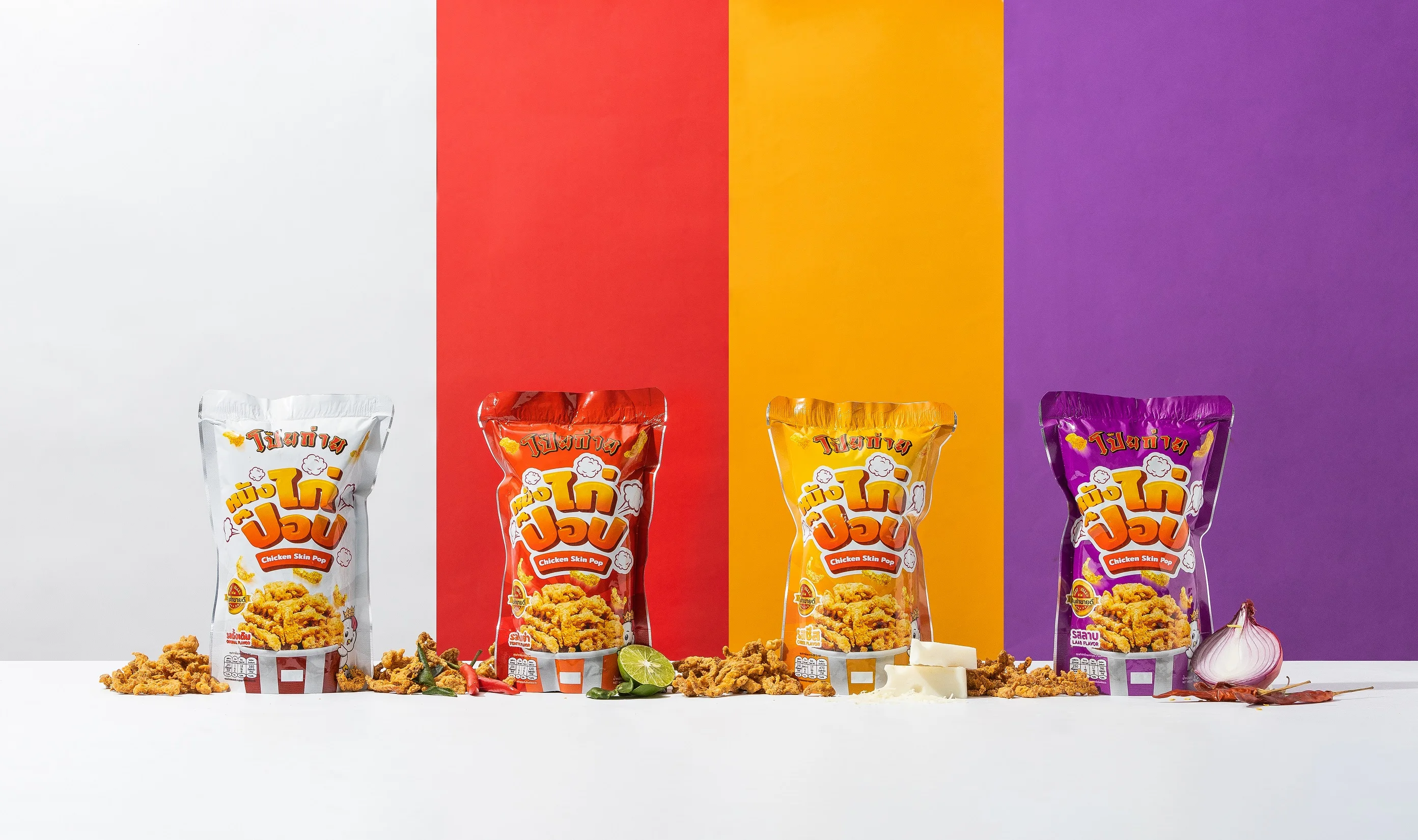 Poygai Crispy Fried Chicken Skin Pop Cheese Flavor 42 g. Premium Quality from Thailand for 100% Export