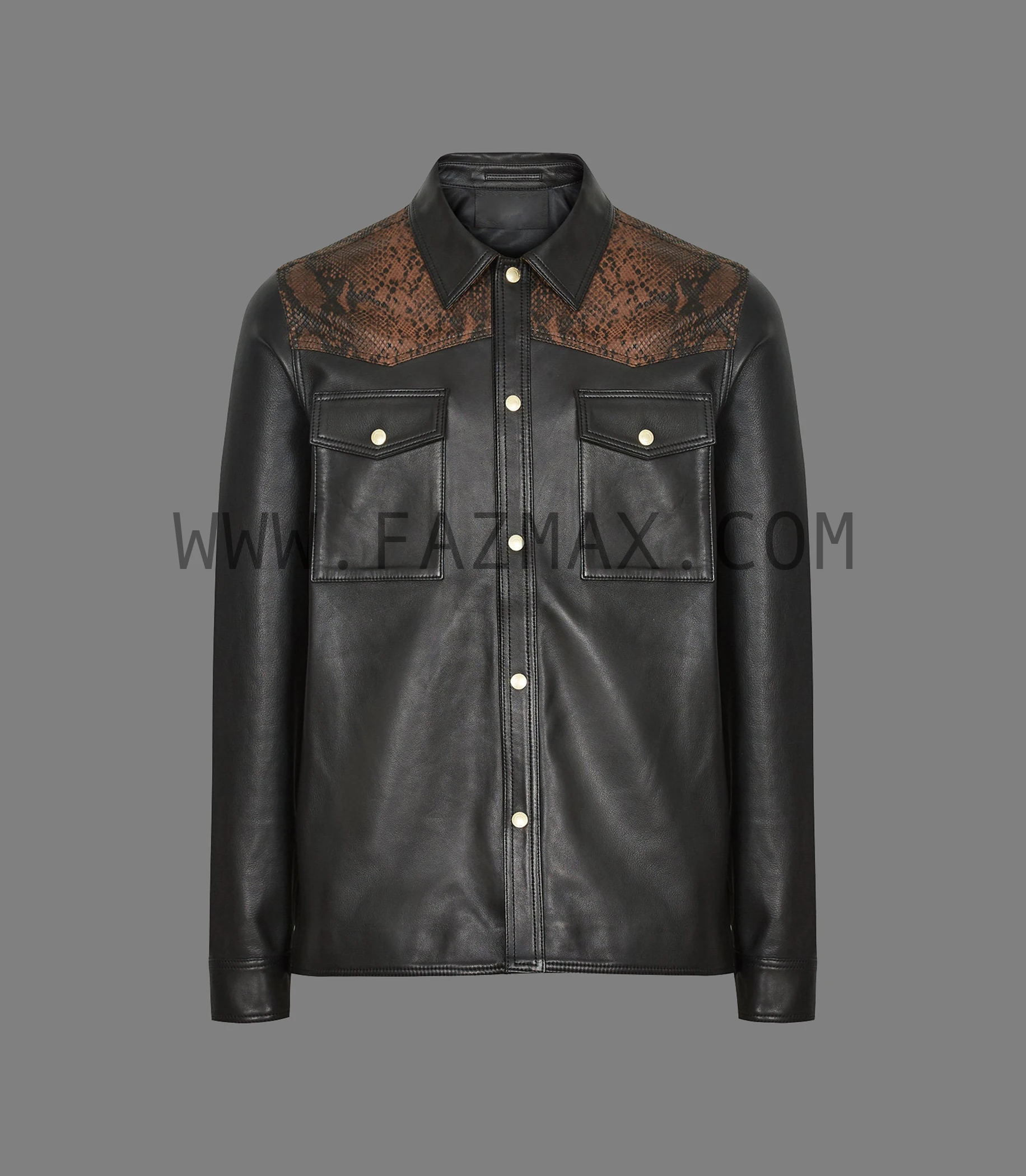 Mens Snake Print Shirt Style Leather Jacket 2024