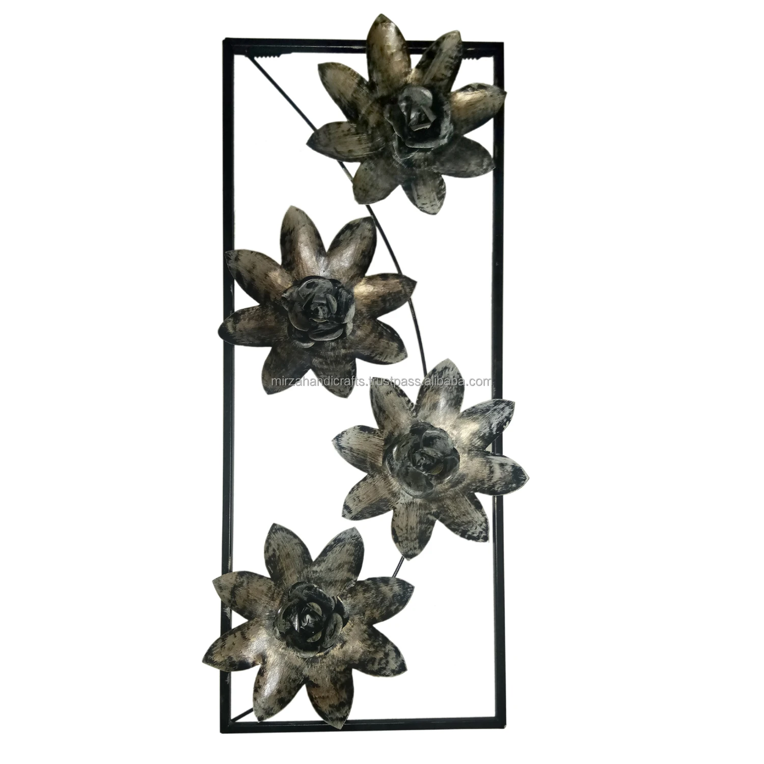 Luxury Decorative Rectangular Framed Metal Flower Wall Art Panels For Home Decorative Wall Hanging