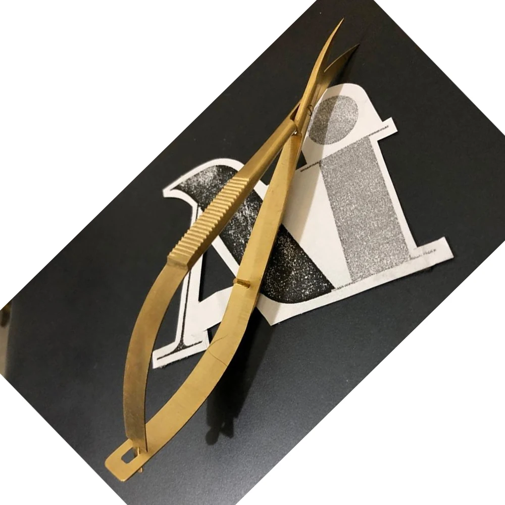Hot Selling Gold-Coated Eyelash Extension Spring Scissors Curved Blade Cuticle Scissor Sustainable Stainless Steel Private Logo