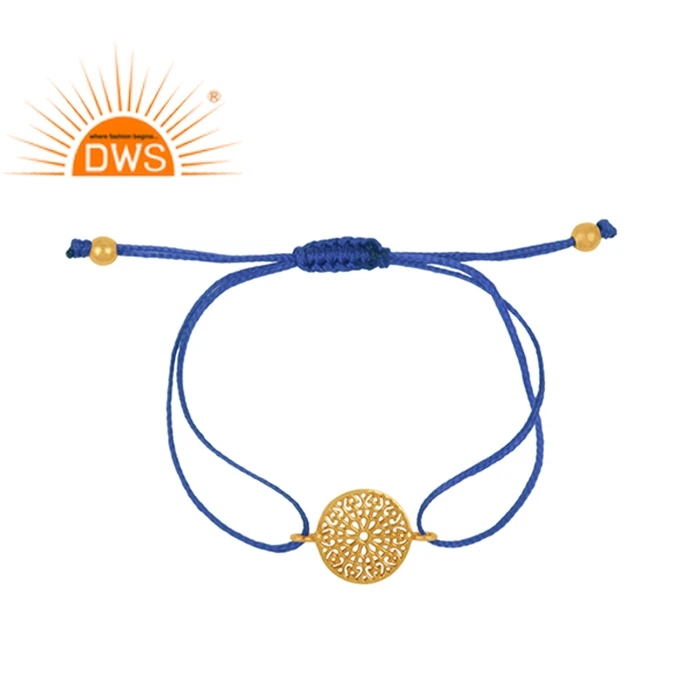 Filigree Mandala Design Gold Plated Plain Silver Sky Blue Thread Bracelet Macrame Jewelry Dainty Collection