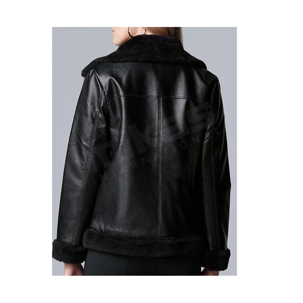Wholesale Custom Team Ladies Fashion Coat Cropped Faux Leather Moto Waterproof Women Jacket