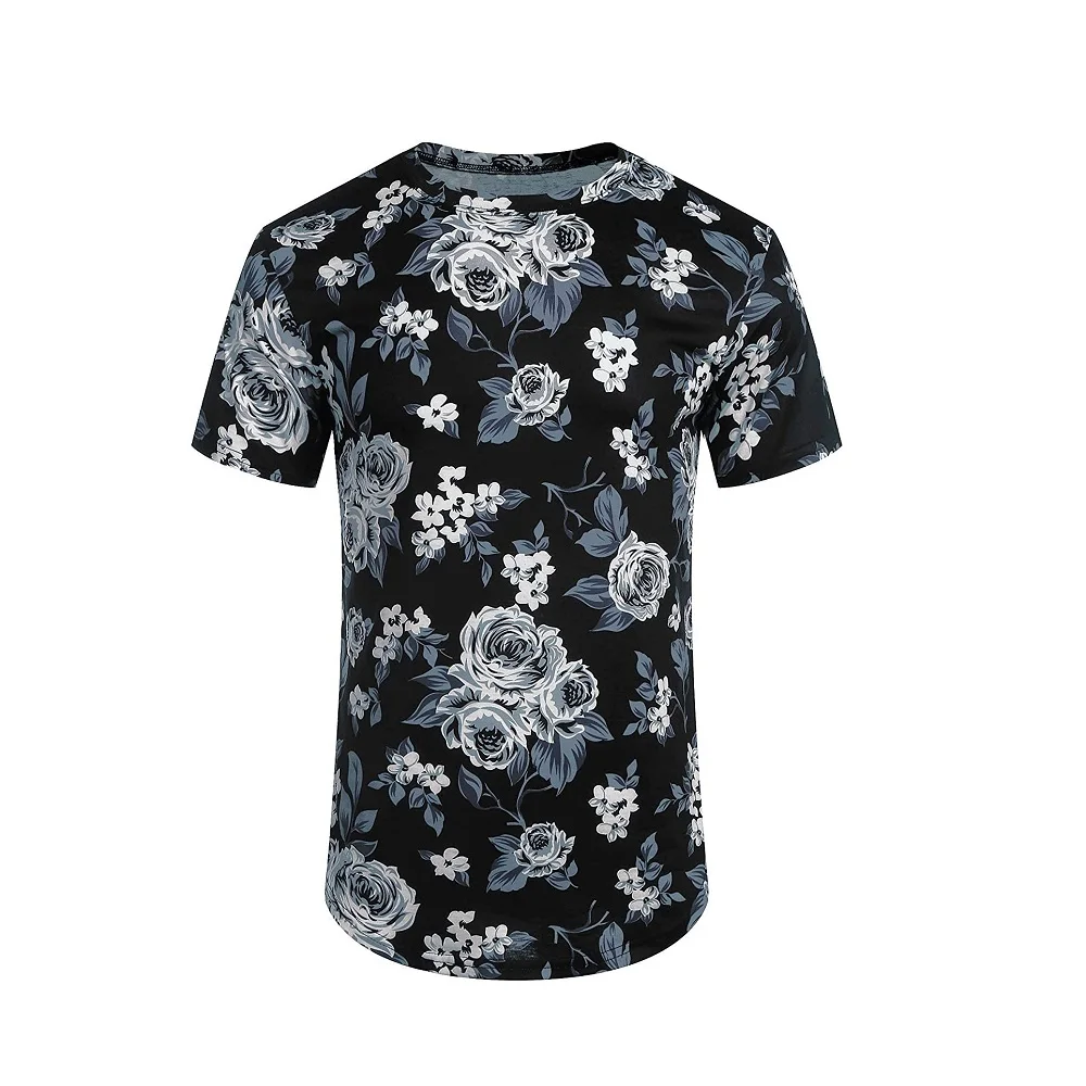 Футболка мужская из 100% хлопка с цветочным принтом круглым вырезом и коротким рукавом