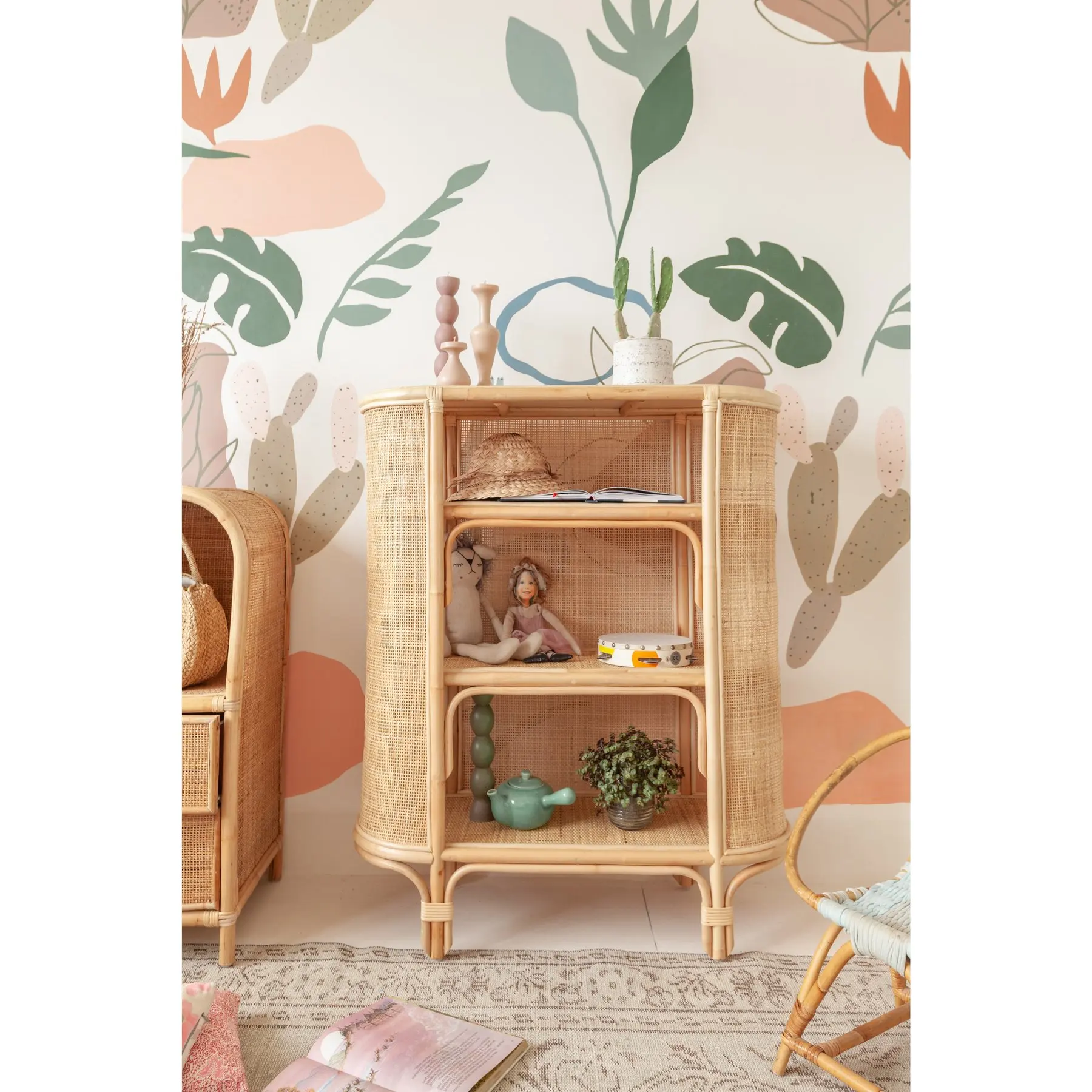 Best seller natural rattan safe living room large storage cabinet wood legs made in Vietnam