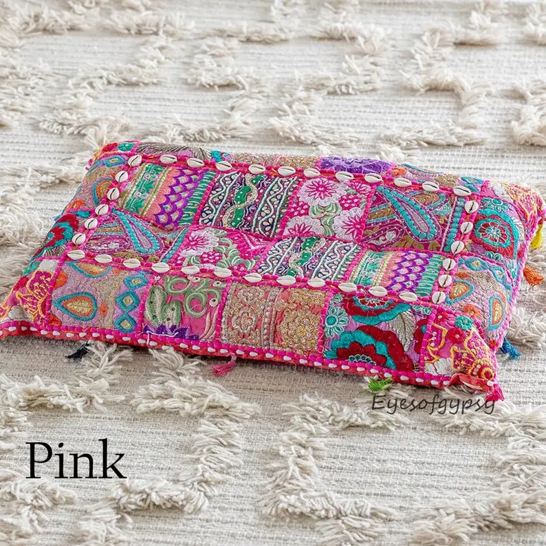 Handmade Embroidered Pillow Cover Decorative Patchwork Sofa Pillow Cover Bedding Cushion Cover Beads Work Pillow Case