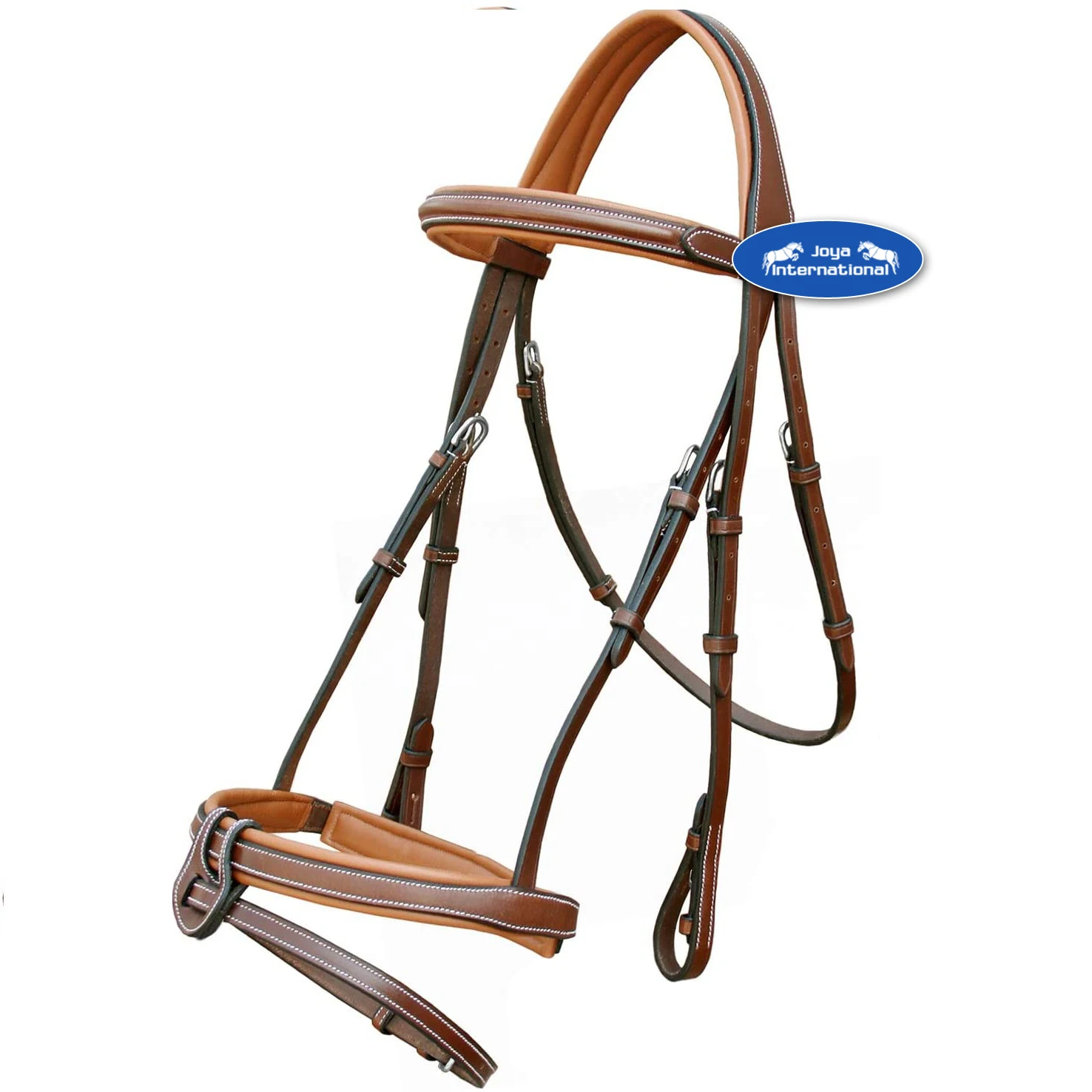 Full Padded Snaffle Bridle Smart U Shape Detachable Flash & Reins Tan Color Landon English Horse