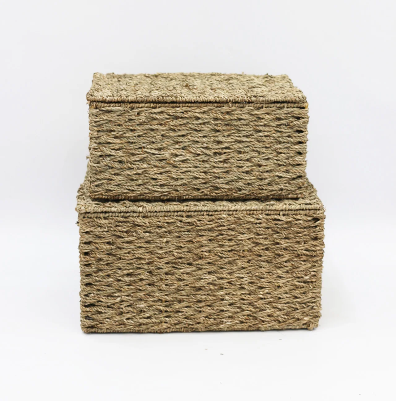 Woven straw wicker seagrass storage basket with lids as grocery basket box
