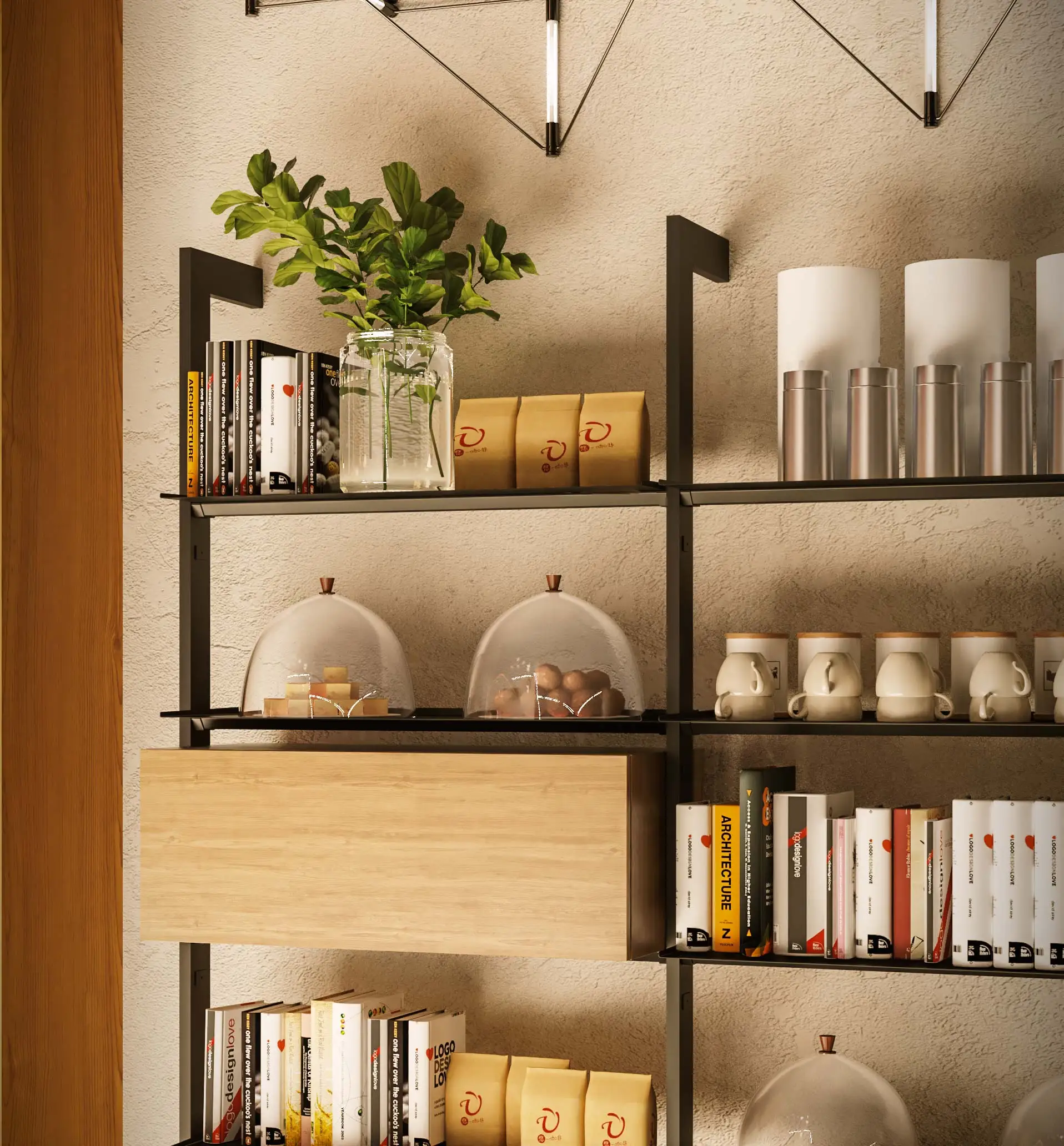 Top quality H 208 L 90 cm wall-mounted bookcase with metal or wooden shelves for home